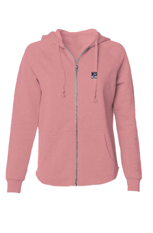 KZ3 Blue Womens Lightweight Wash Zip Hoodie