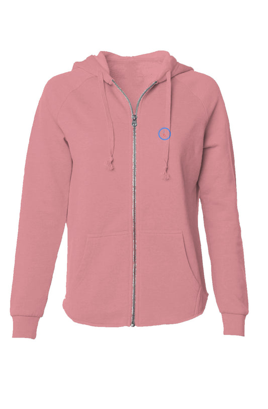 3KZ Blue womens lightweight wash zip hoodie